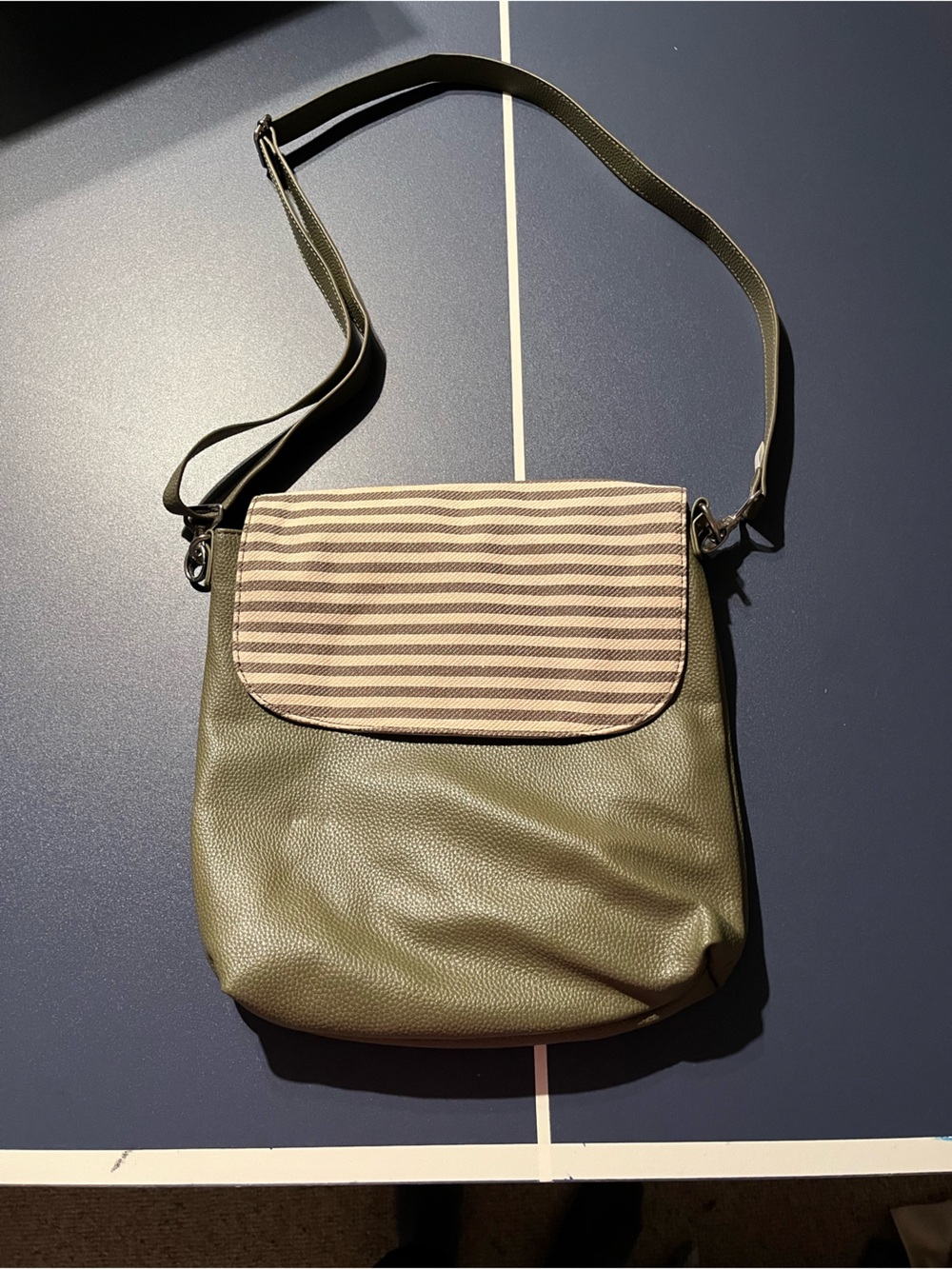 thirty-one Olive Green Crossbody Bag with Striped Flap